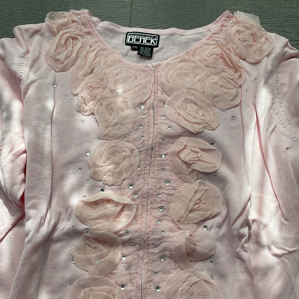 BEREK Pink Tulle Rosettes & Diamond Like Crystals Cardigan & Shell Set 2XL - Picture 2 of 5